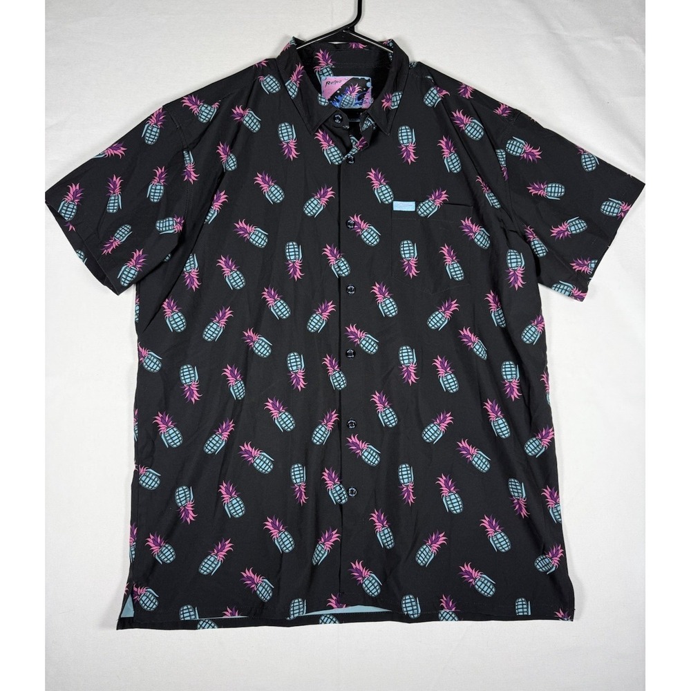 Retro Rifle Shirt Mens XL Painkiller Button Up Short Sleeve Neon Hawaiian